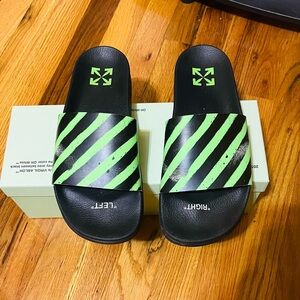 Off-White Stripe Slides - Green - 9.5/10 Condition